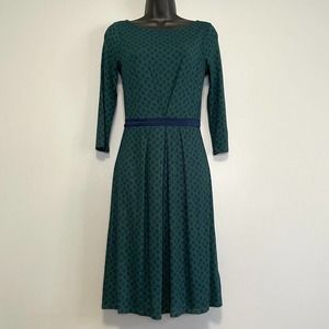 Boden Veronica Jersey Smart Pleated Sheath Day Dress 2 Green Blue